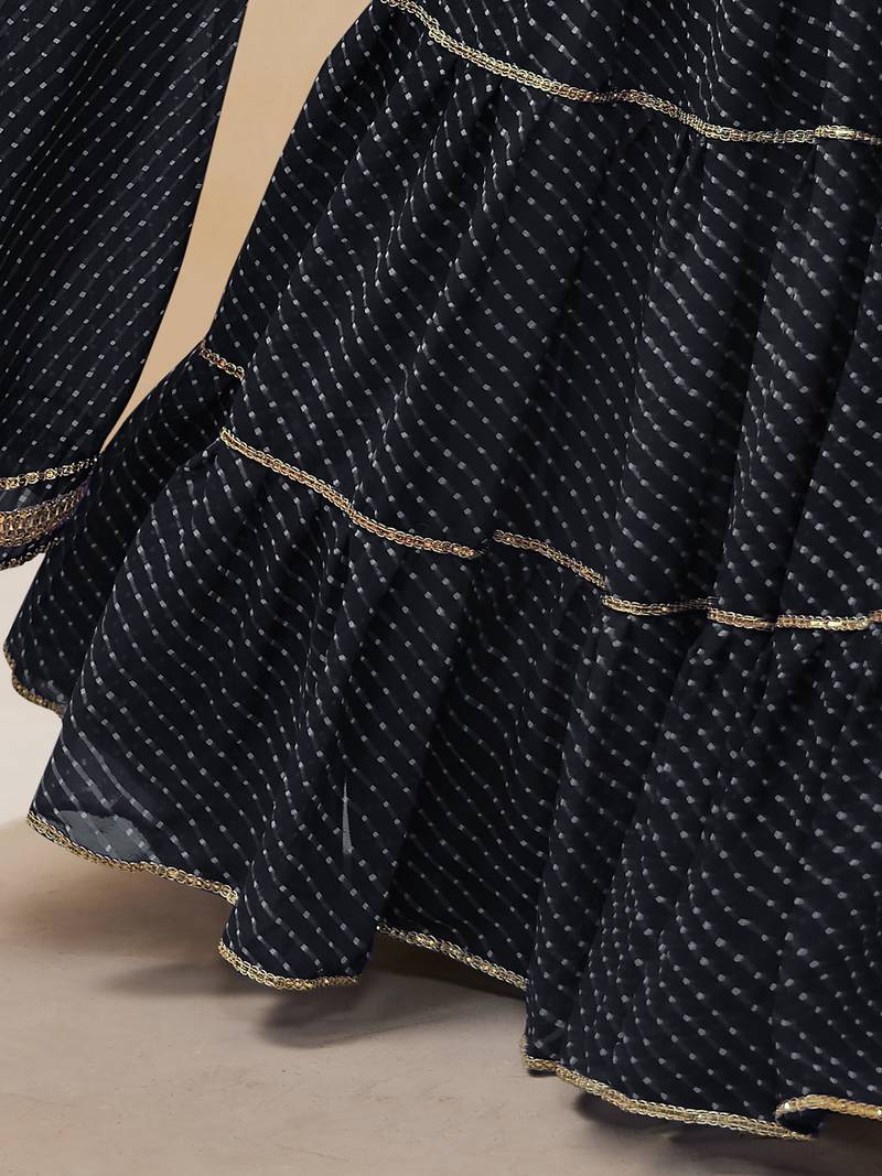Exquisite Black Laheriya Print Georgette Designer Lehenga Choli