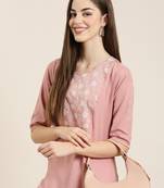 women's calf length round neck mauve solid straight kurta
