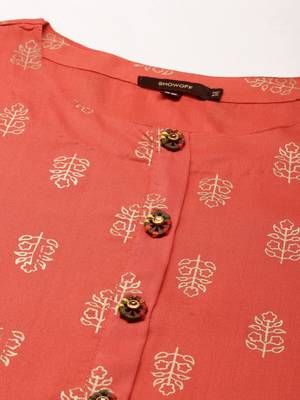women's knee length round neck coral floral straight kurta 3
