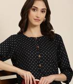 women's calf length round neck navy blue ethnic motifs straight kurta