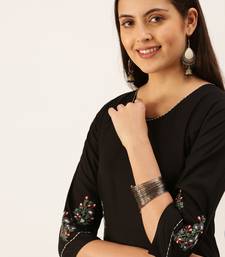 women's calf length round neck black solid straight kurta