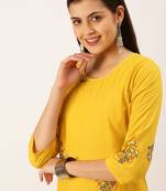 women's calf length round neck mustard solid straight kurta