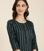 women's calf length round neck teal striped straight kurta