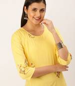 women's calf length round neck yellow solid straight kurta