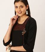 women's calf length round neck black solid straight kurta