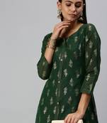 women's calf length round neck green floral straight kurta