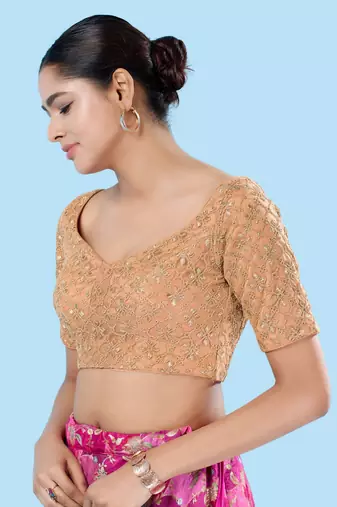 Padded Silk Sweatheart Neck Blouse