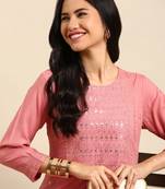 women's calf length round neck pink solid straight kurta