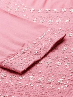 women's calf length round neck pink solid straight kurta 3