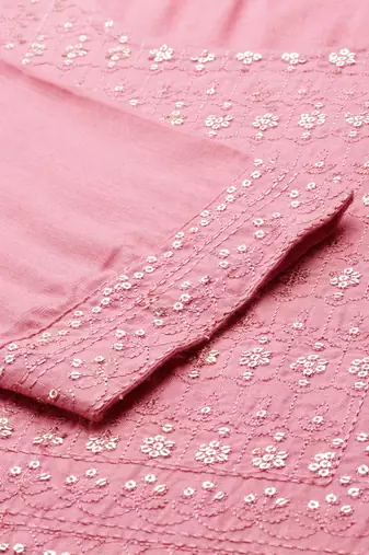 women's calf length round neck pink solid straight kurta
