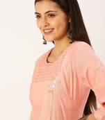 women's calf length round neck peach solid straight kurta