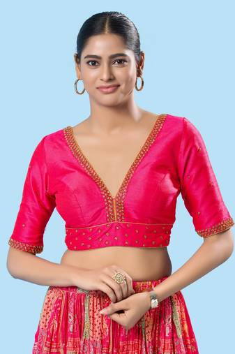 Padded Mulbury Silk V Neck Blouse