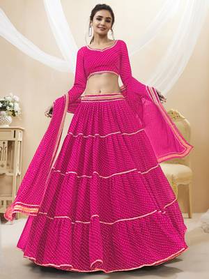Pretty Pink Laheriya Print Georgette Wedding Lehenga Choli 1
