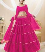 Pretty Pink Laheriya Print Georgette Wedding Lehenga Choli