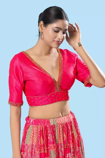Padded Mulbury Silk V Neck Blouse