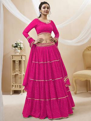 Pretty Pink Laheriya Print Georgette Wedding Lehenga Choli 2