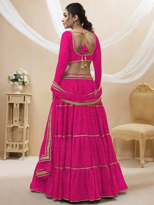 Pretty Pink Laheriya Print Georgette Wedding Lehenga Choli 3