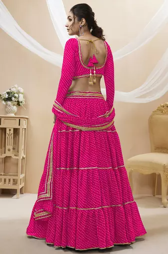Pretty Pink Laheriya Print Georgette Wedding Lehenga Choli