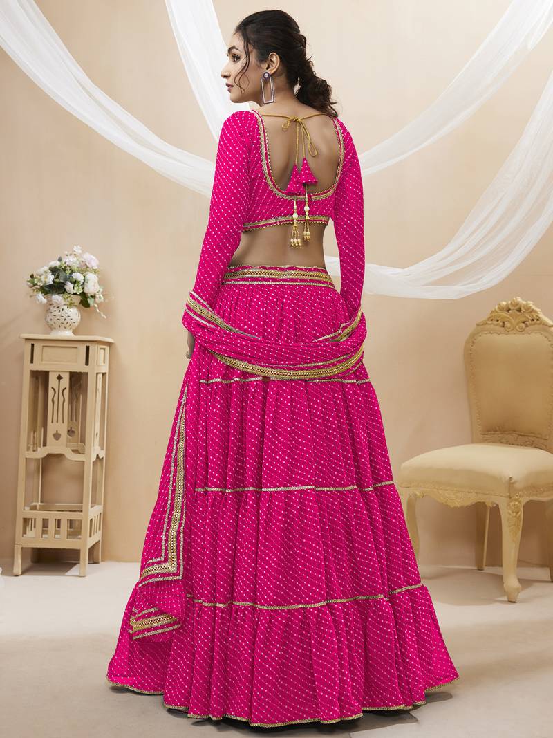 Pretty Pink Laheriya Print Georgette Wedding Lehenga Choli