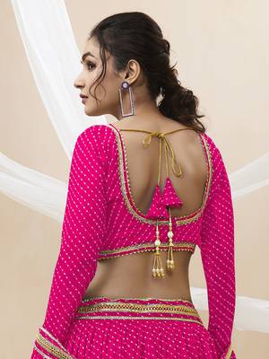 Pretty Pink Laheriya Print Georgette Wedding Lehenga Choli 5