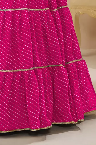 Pretty Pink Laheriya Print Georgette Wedding Lehenga Choli