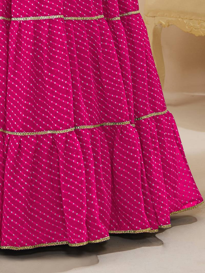 Pretty Pink Laheriya Print Georgette Wedding Lehenga Choli