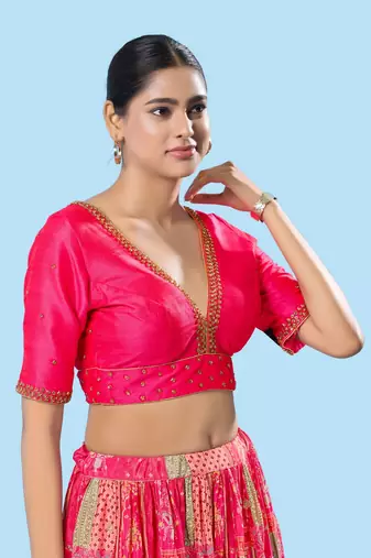 Padded Mulbury Silk V Neck Blouse