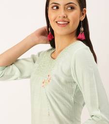 women's calf length round neck sea green solid straight kurta