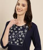 women's calf length round neck navy blue solid straight kurta