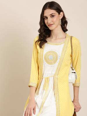 women's ankle length round neck off white solid anarkali kurta 1