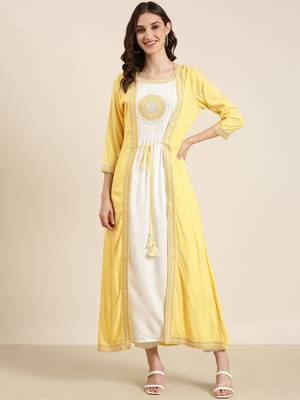 women's ankle length round neck off white solid anarkali kurta 2