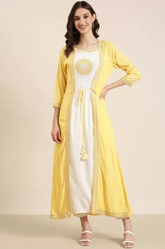 women's ankle length round neck off white solid anarkali kurta