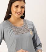 women's calf length round neck steel solid straight kurta
