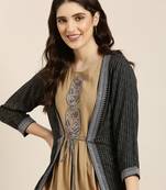 women's ankle length round neck khaki solid anarkali kurta