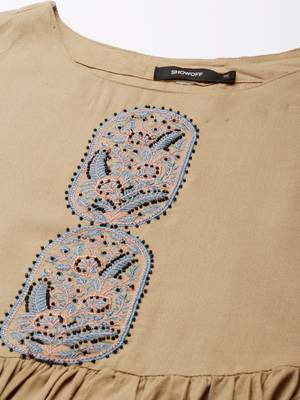 women's ankle length round neck khaki solid anarkali kurta 3