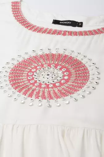 women's ankle length round neck off white solid anarkali kurta