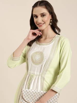 women's ankle length round neck off white solid anarkali kurta 1