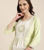 women's ankle length round neck off white solid anarkali kurta