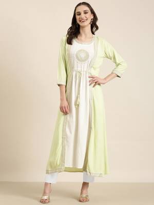 women's ankle length round neck off white solid anarkali kurta 2