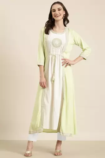 women's ankle length round neck off white solid anarkali kurta