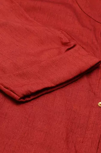 women's calf length mandarin collar maroon solid straight kurta