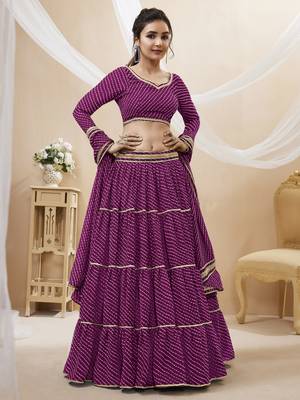 purple leheriya printed georgette festive lehenga set choli with dupatta 2