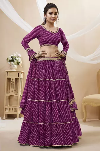 purple leheriya printed georgette festive lehenga set choli with dupatta