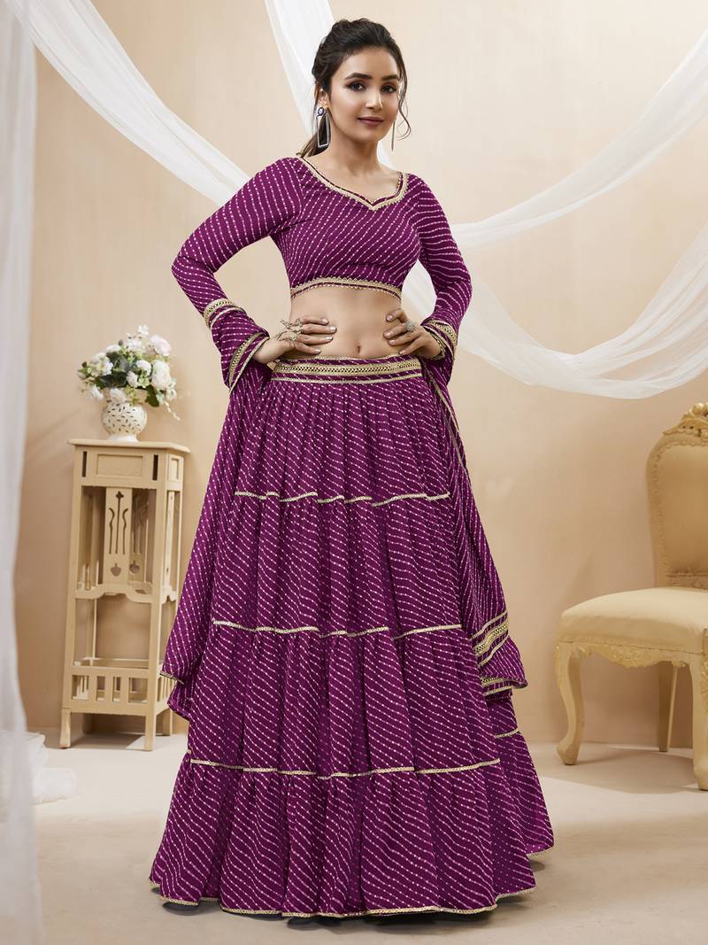 Attractive Purple Leheriya Printed Georgette Festive Wear Lehenga Choli