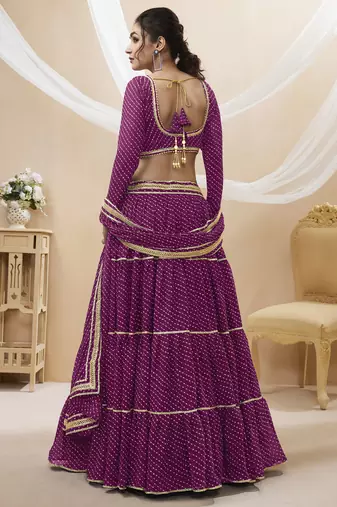 purple leheriya printed georgette festive lehenga set choli with dupatta