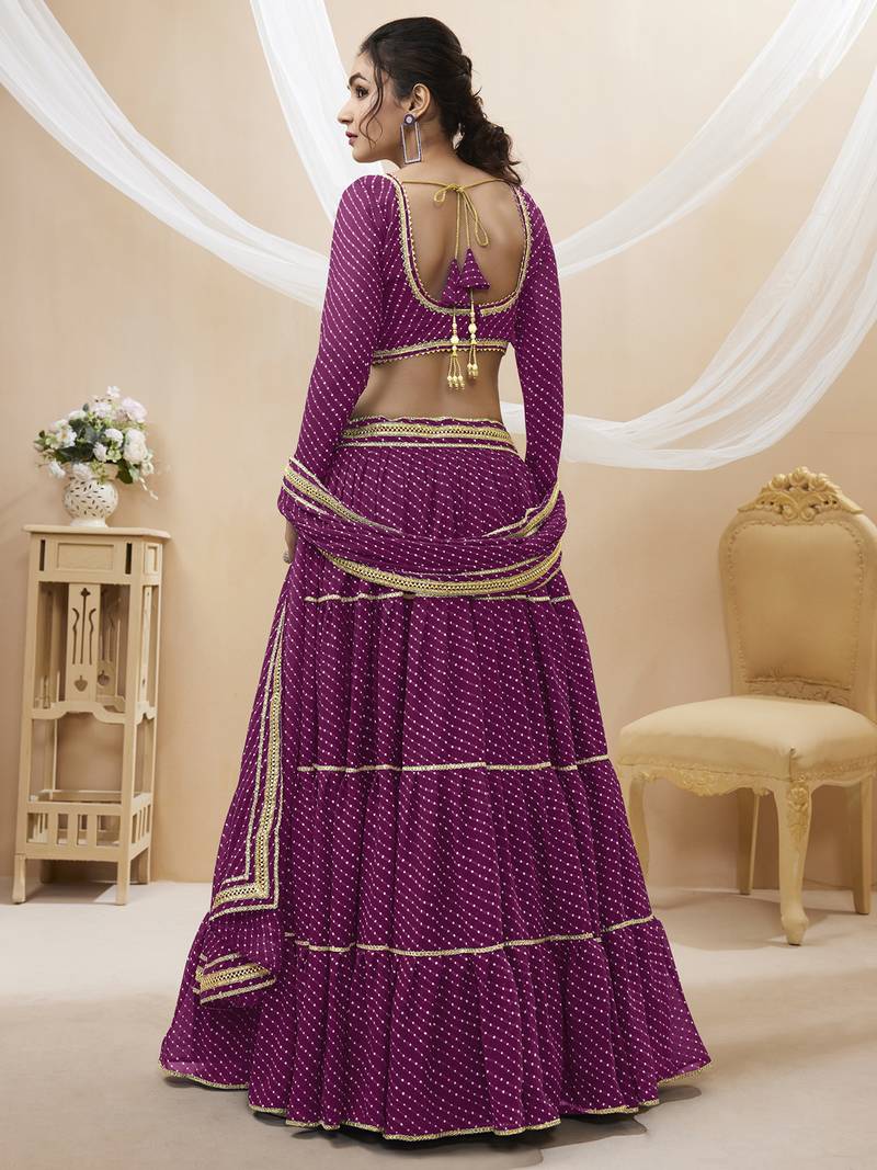 Attractive Purple Leheriya Printed Georgette Festive Wear Lehenga Choli