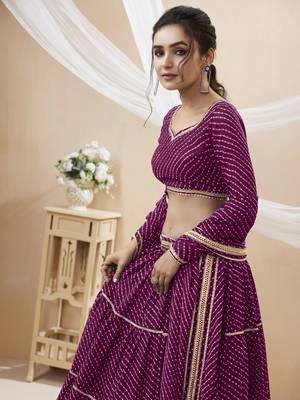 purple leheriya printed georgette festive lehenga set choli with dupatta 4