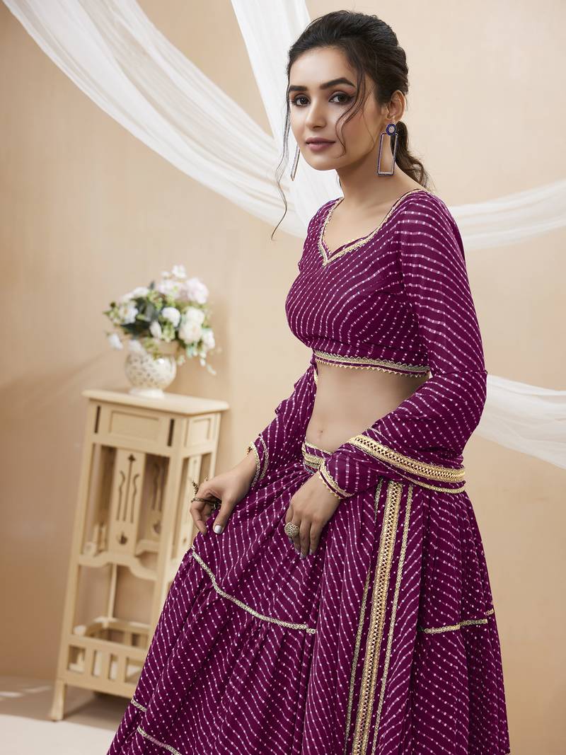 Attractive Purple Leheriya Printed Georgette Festive Wear Lehenga Choli