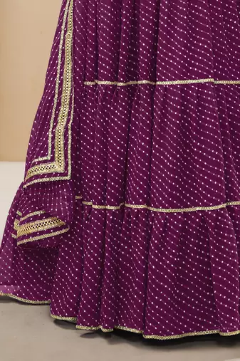 purple leheriya printed georgette festive lehenga set choli with dupatta