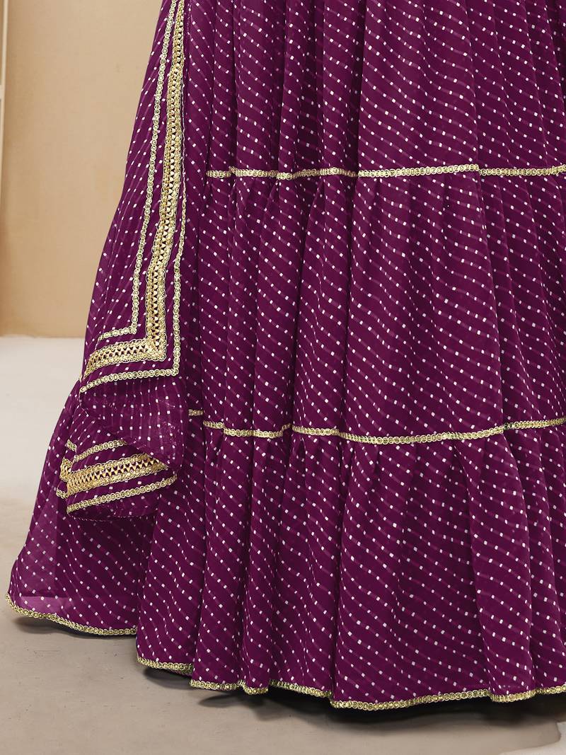 Attractive Purple Leheriya Printed Georgette Festive Wear Lehenga Choli